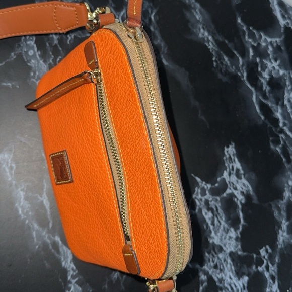 DOONEY & BOURKE Pebble Grain Leather Orange Mini Domed Crossbody Bag AUTHENTIC - Picture 7 of 10